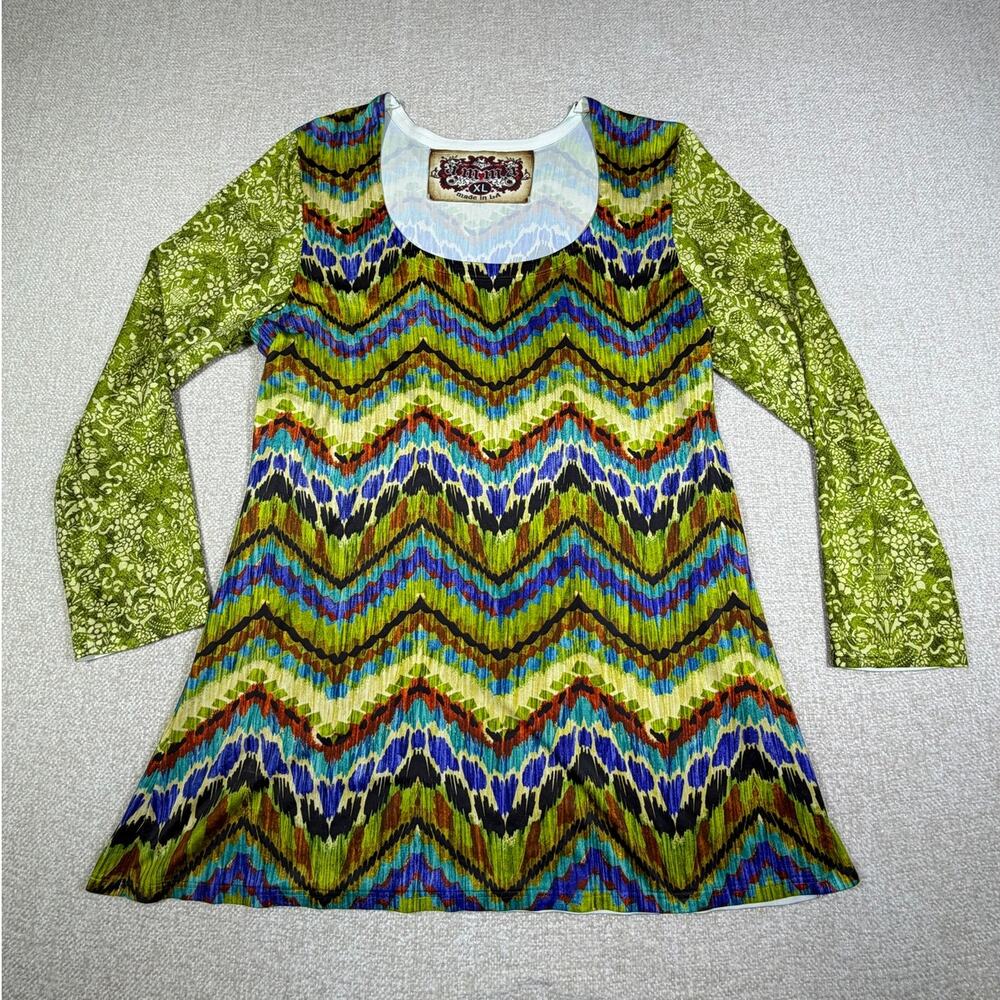 AMMA Womens XL Green Lightweight Boho Pullover Top Long Sleeve Casual Blouse